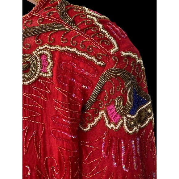 Blouse Womens Plus Size XL Silk Sequins Beaded Embroidered Vintage Gatsby - Picture 12 of 16